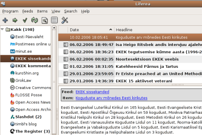 EKEK uudisevoog Liferea's